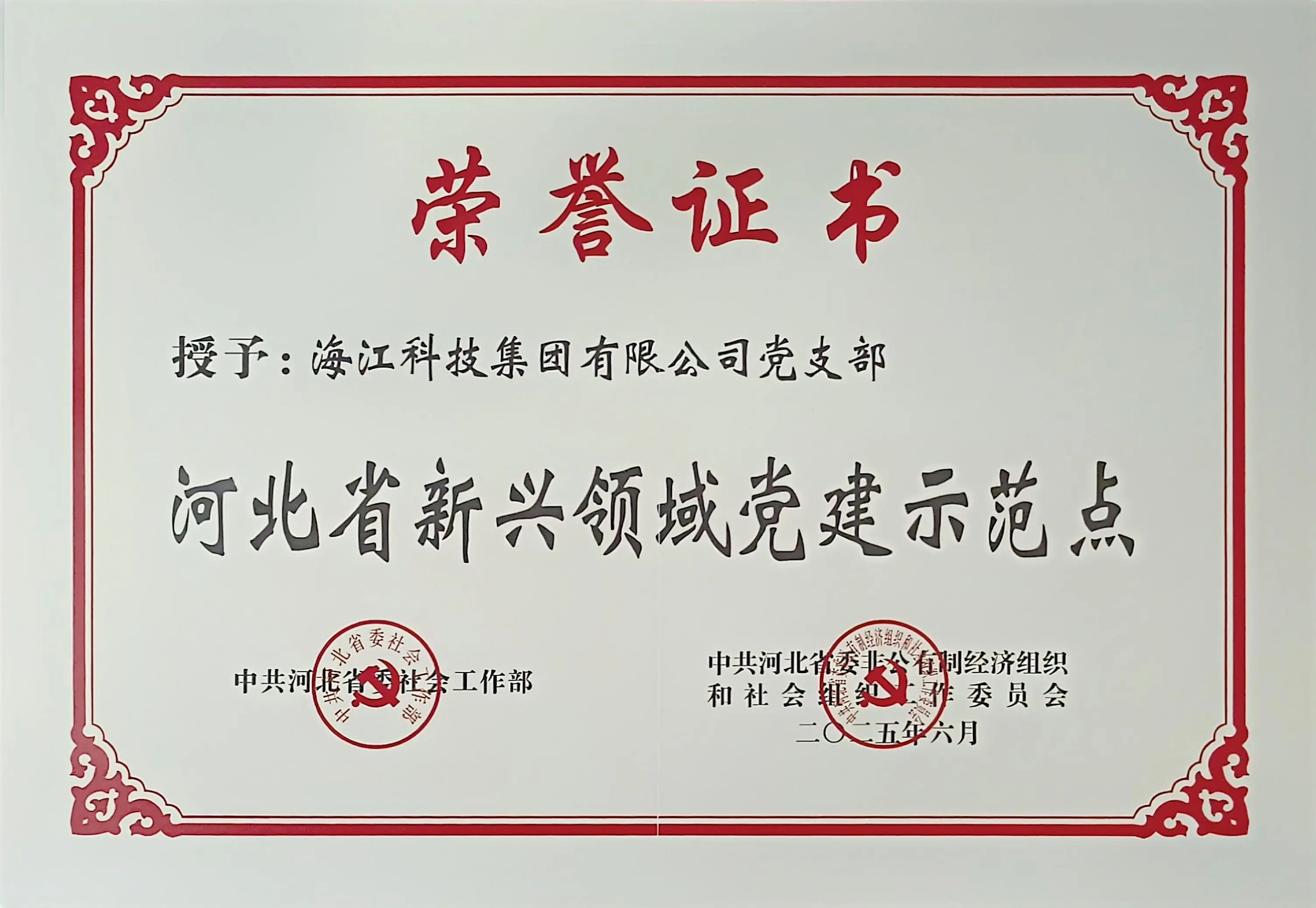 喜报 | 海江集团获评“河北新兴领域党建示范点”，创新党建引领高质量发展